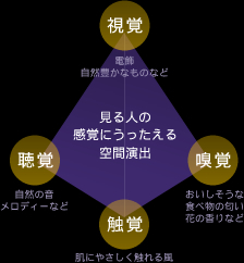 目も耳も肌も楽しめる今までにない感動を与える総合空間プロデュース